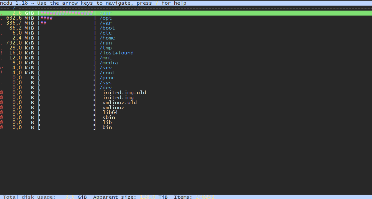 ncdu screenshot